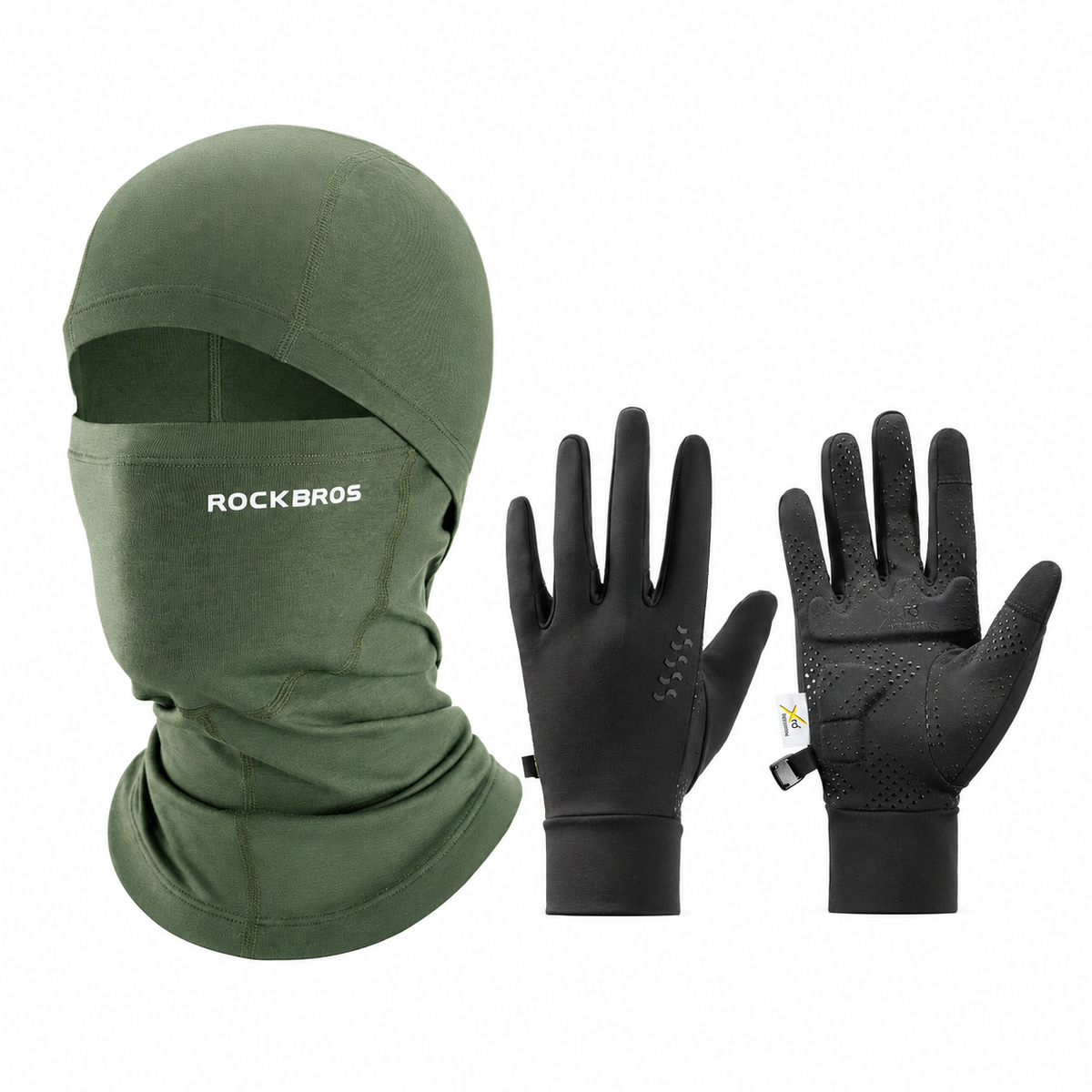 Winter cycling set with Green balaclava and black ThermoGrip gloves#Color_Green