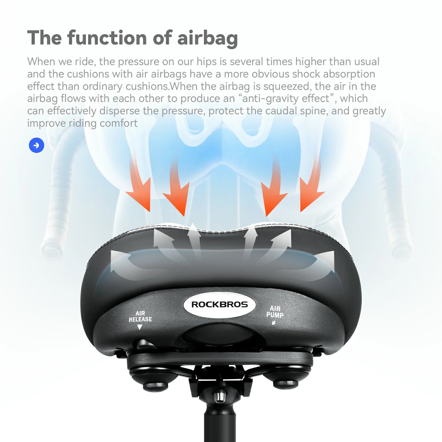 Adjustable Air Cushion Bike Saddle Wide Comfort Shock Absorbing Seat