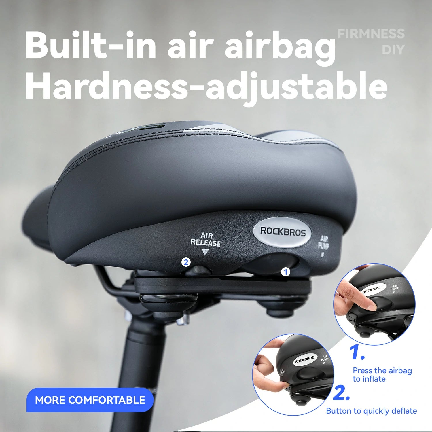 Adjustable Air Cushion Bike Saddle Wide Comfort Shock Absorbing Seat