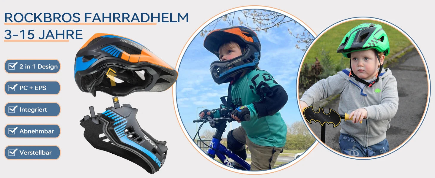 ROCKBROS Kids Helmet Full Face Protective Detachable 3-16 Youth Child
