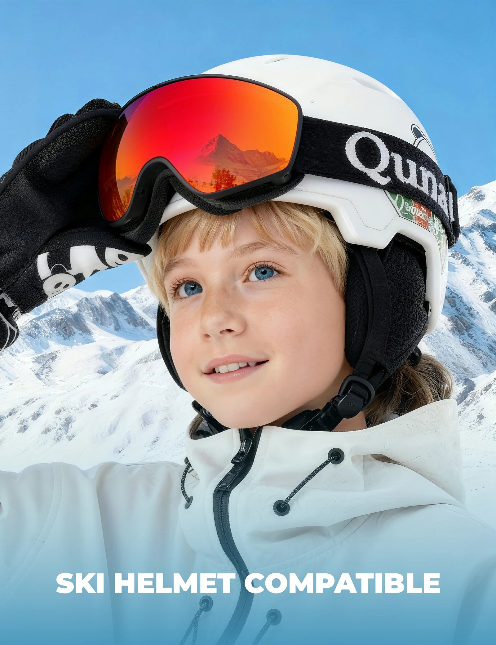 kids otg ski goggles with uv400 protection#Eyewear lens color_Black Red