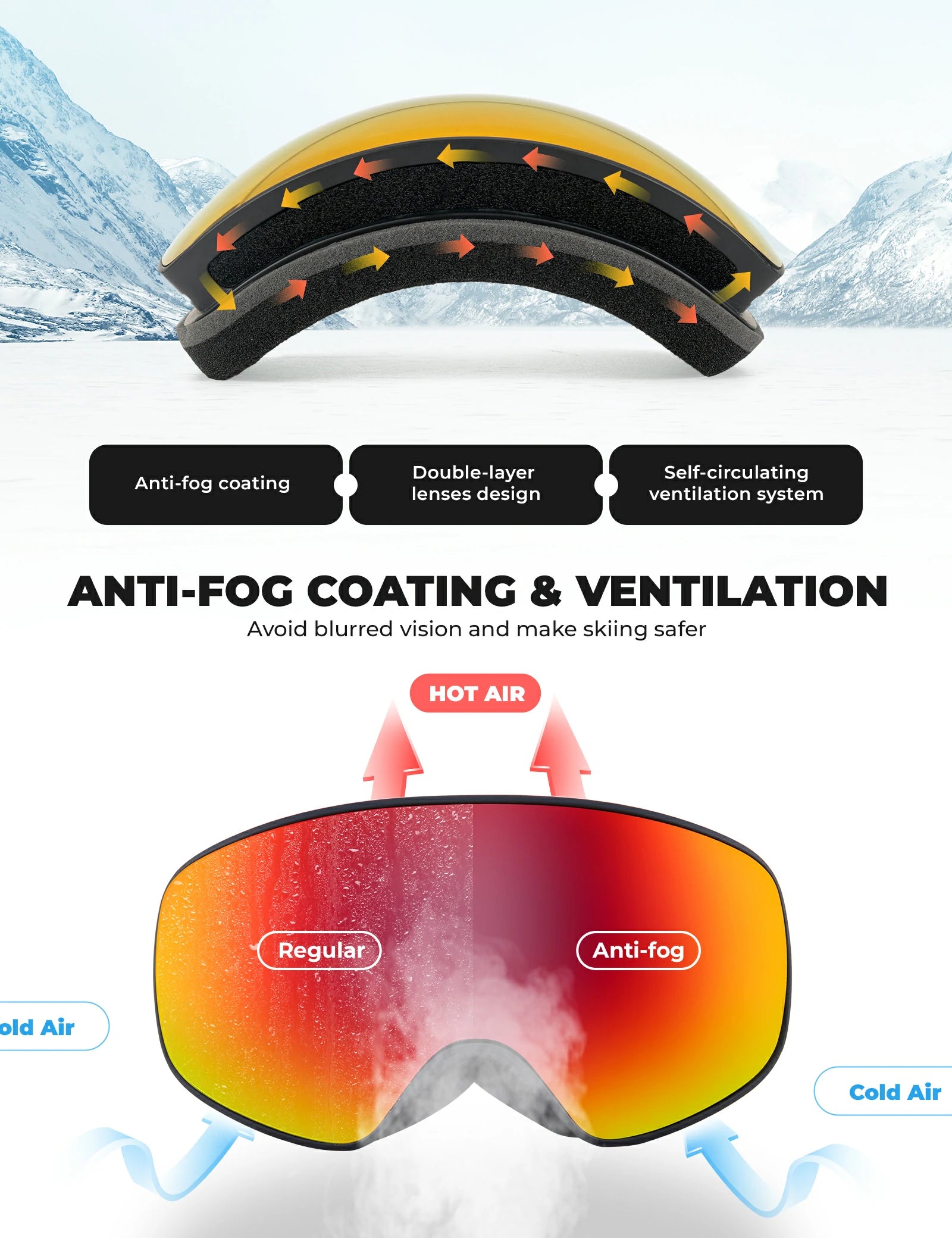 kids otg ski goggles with uv400 protection#Eyewear lens color_Black Red