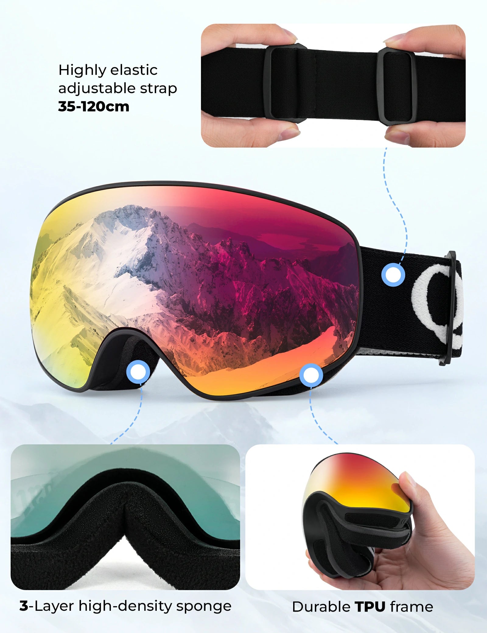 kids otg ski goggles with uv400 protection#Eyewear lens color_Black Red