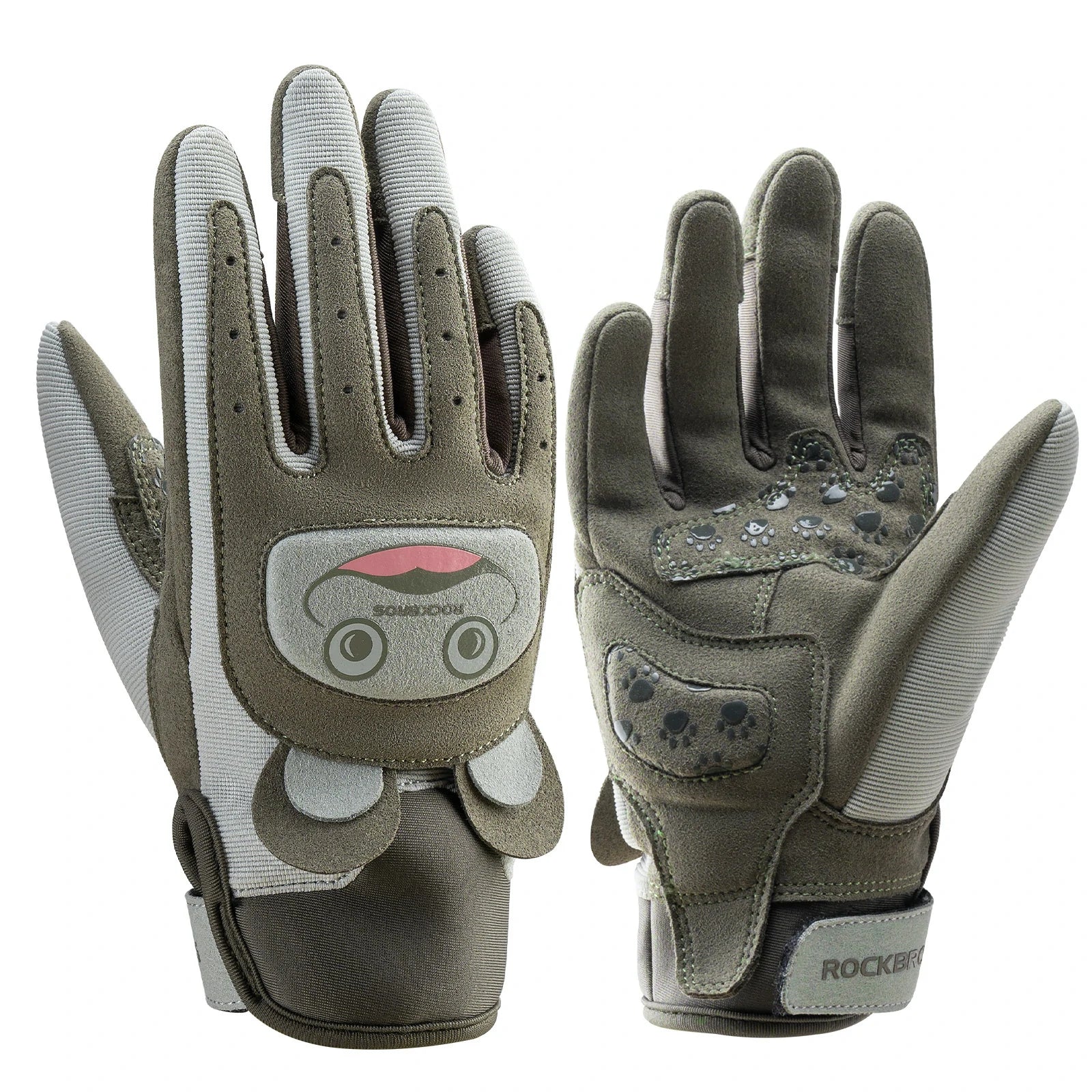 Kids winter full finger bike gloves in green, designed for children #Color_Dark Green