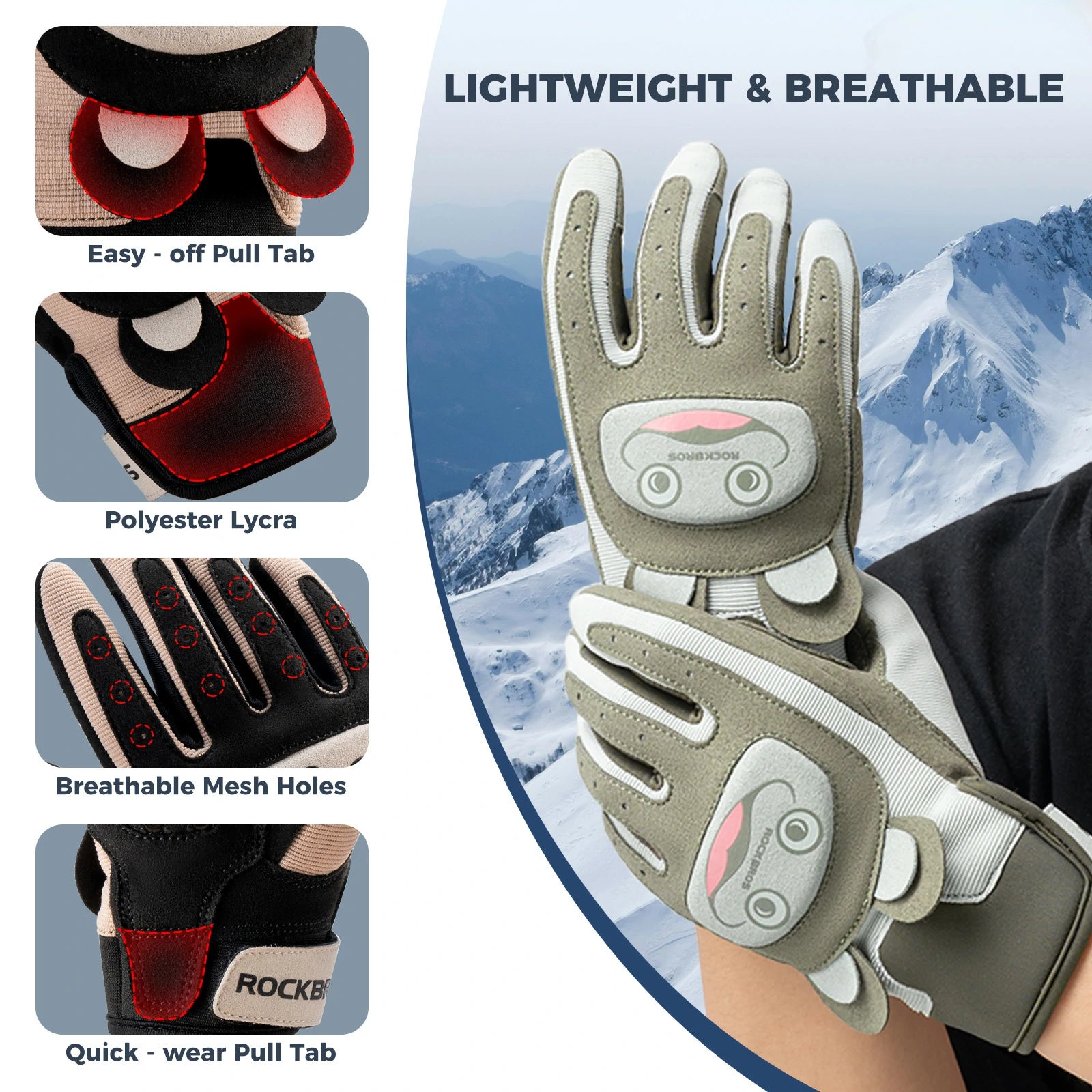 Kids winter full finger bike gloves in black, designed for children #Color_Black