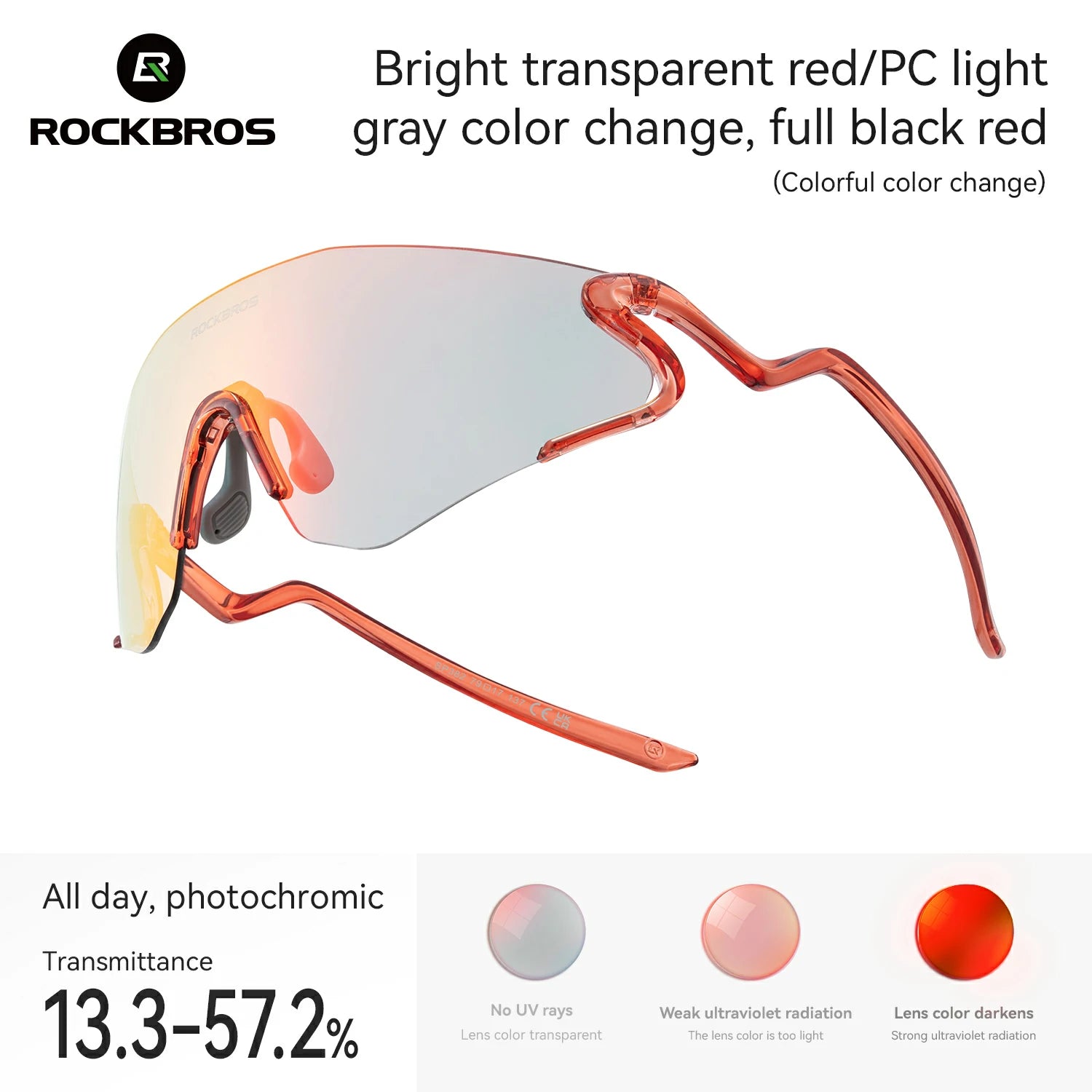 Photochromic Cycling Sunglasses with UV400 Protection#Color_Red