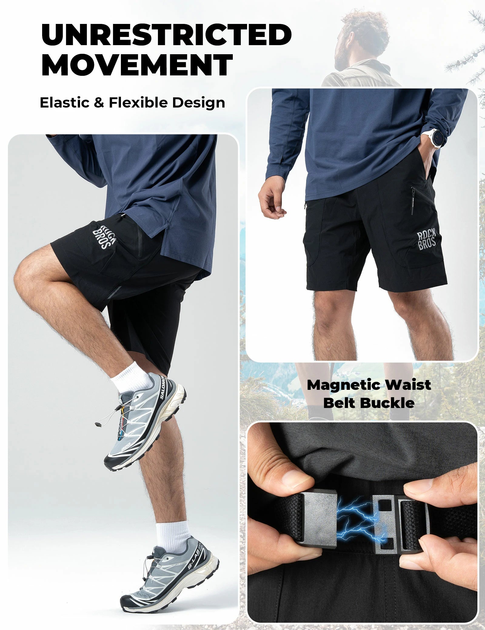 Lightweight Sports Shorts with Magnetic Waist & Secure Pockets