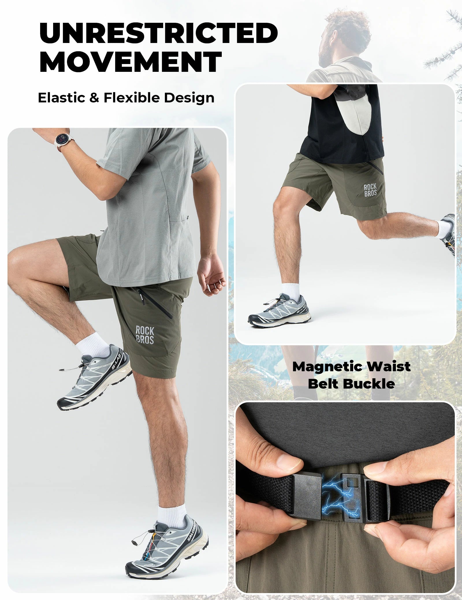 Lightweight Sports Shorts with Magnetic Waist & Secure Pockets