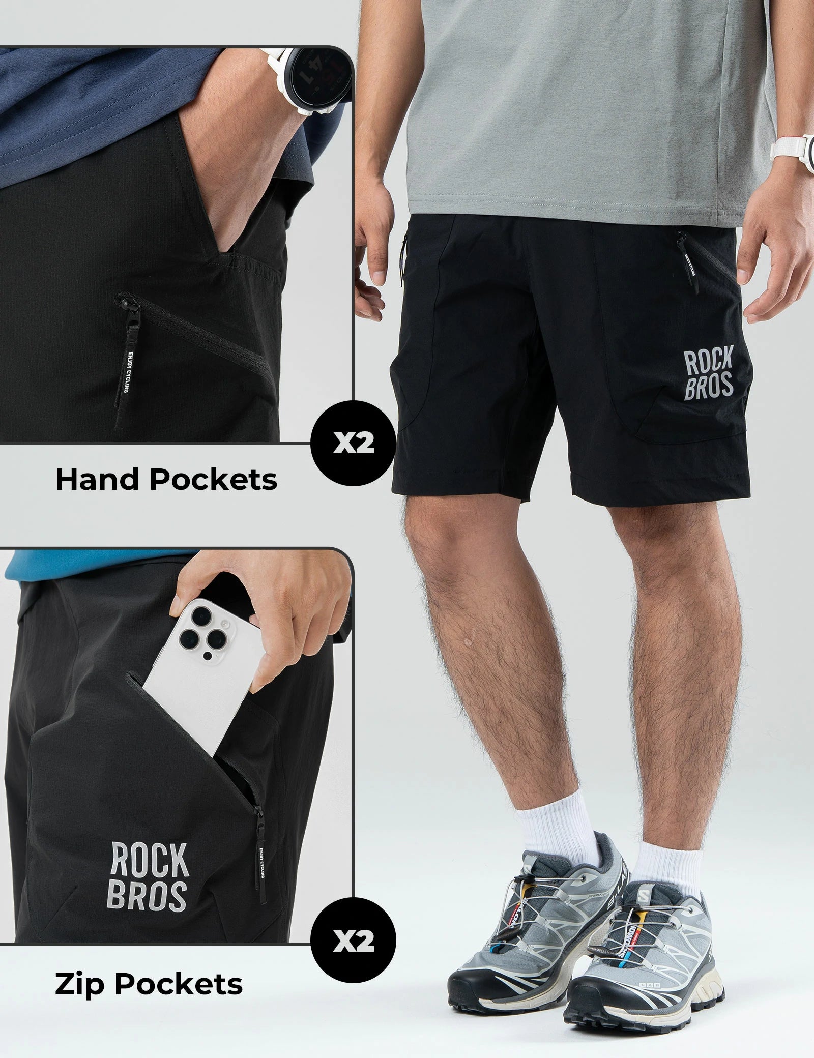 Lightweight Sports Shorts with Magnetic Waist & Secure Pockets#color_Black