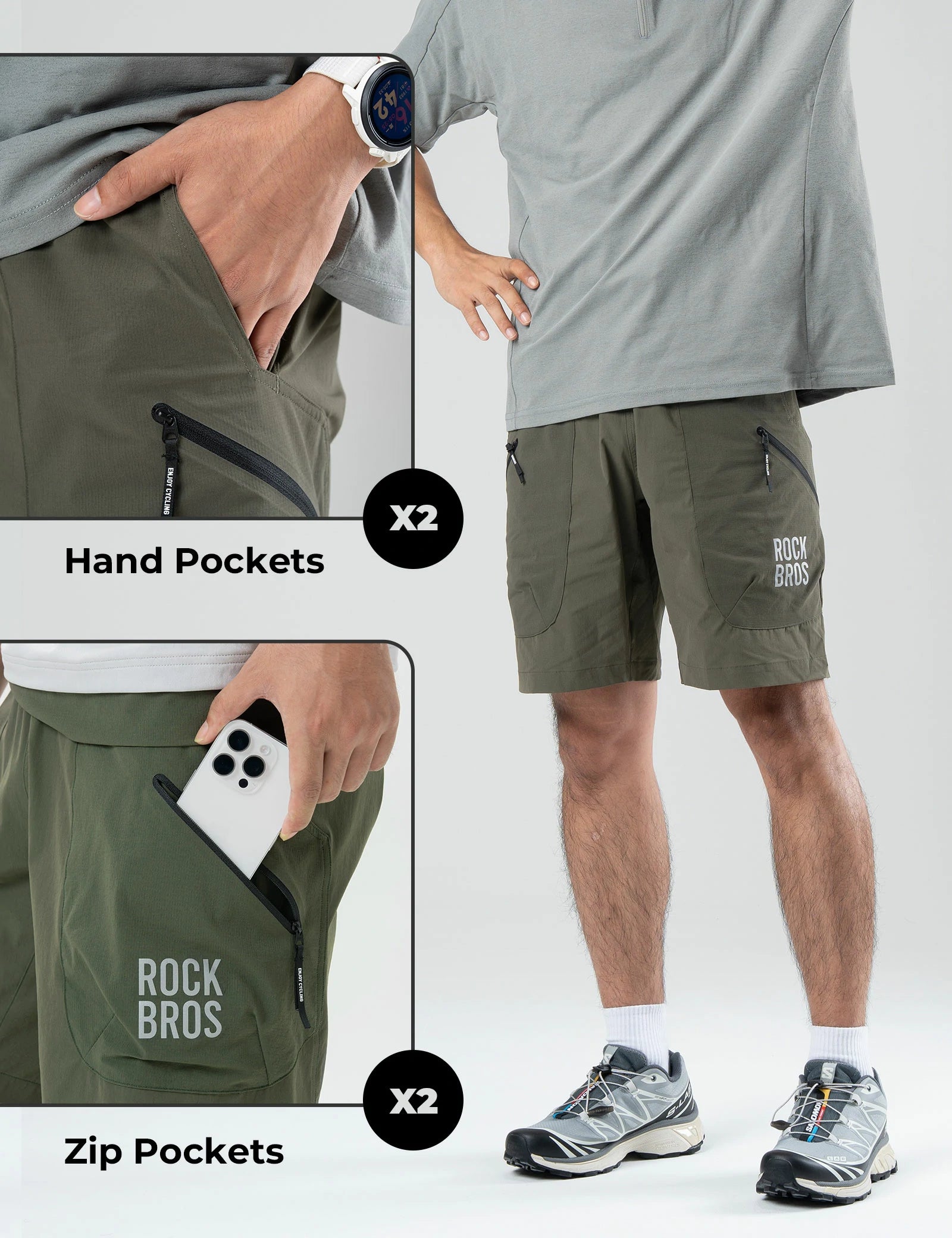 Lightweight Sports Shorts with Magnetic Waist & Secure Pockets#Color_Green