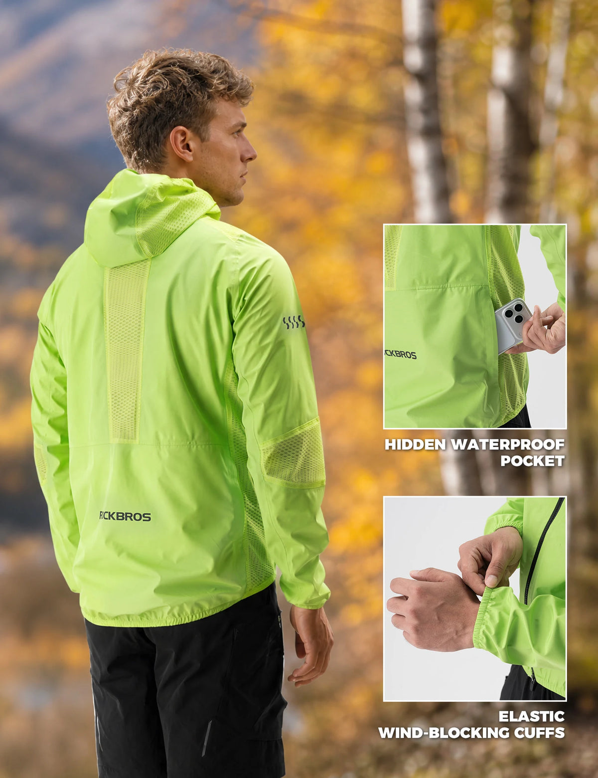 Lightweight waterproof cycling jacket detail
