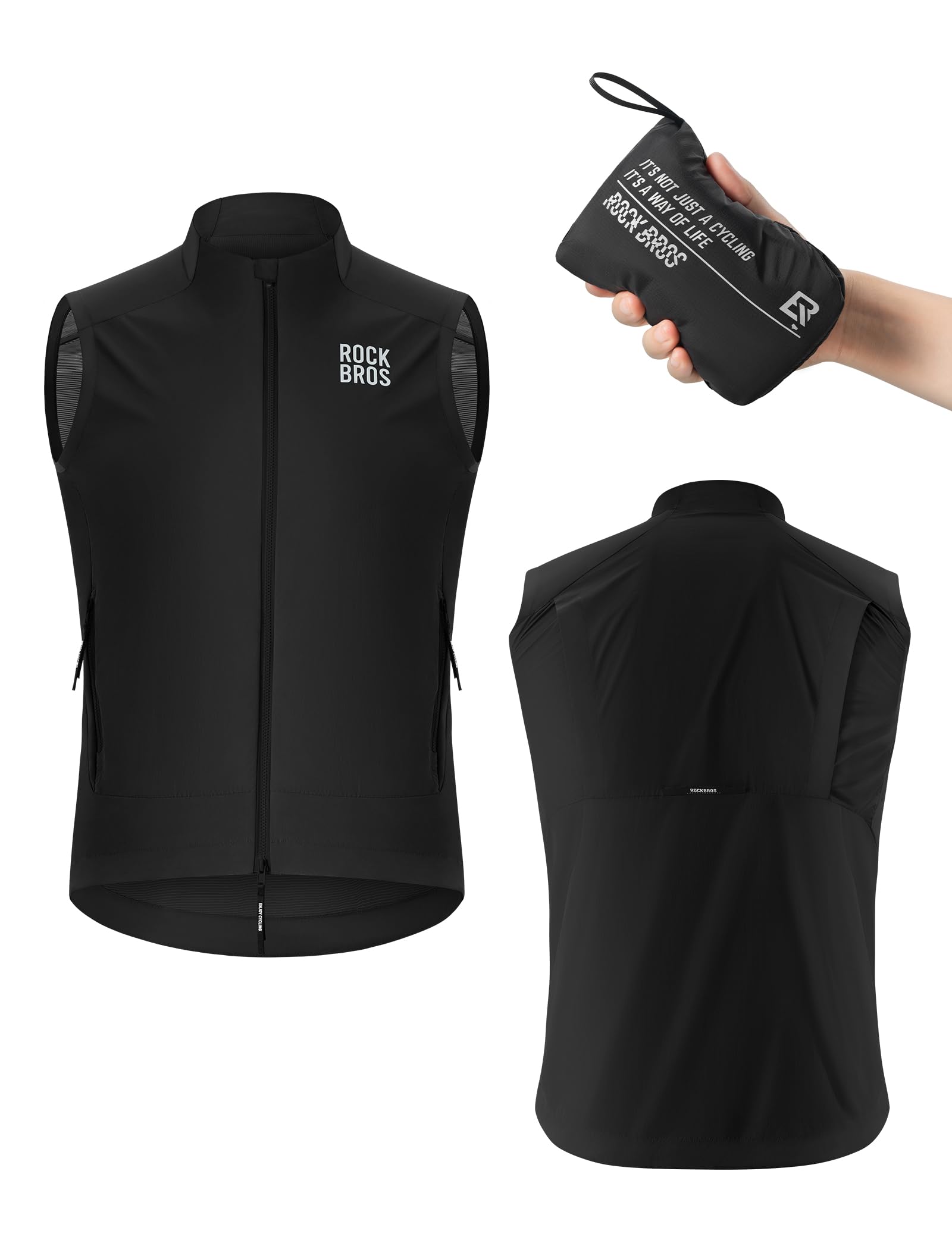 ROCKBROS windproof cycling gilet front view#Color_Black