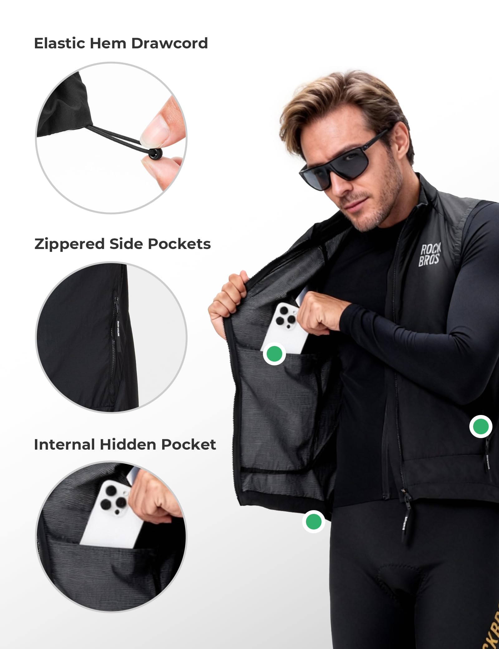 ROCKBROS windproof cycling gilet detail#Color_Black