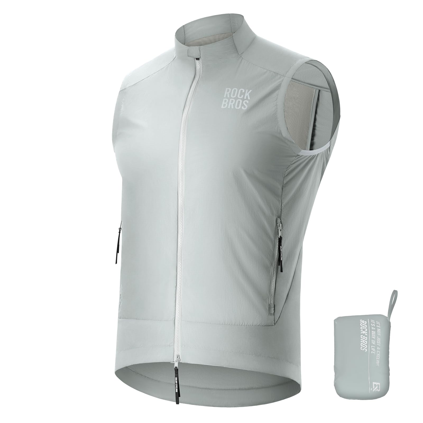 ROCKBROS windproof cycling gilet front view#Color_Grey-white