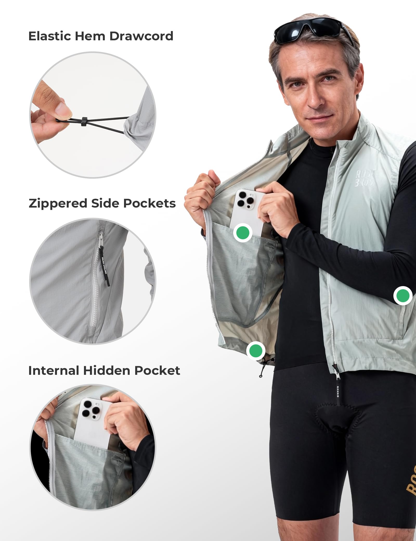 ROCKBROS windproof cycling gilet detail#Color_Grey-white