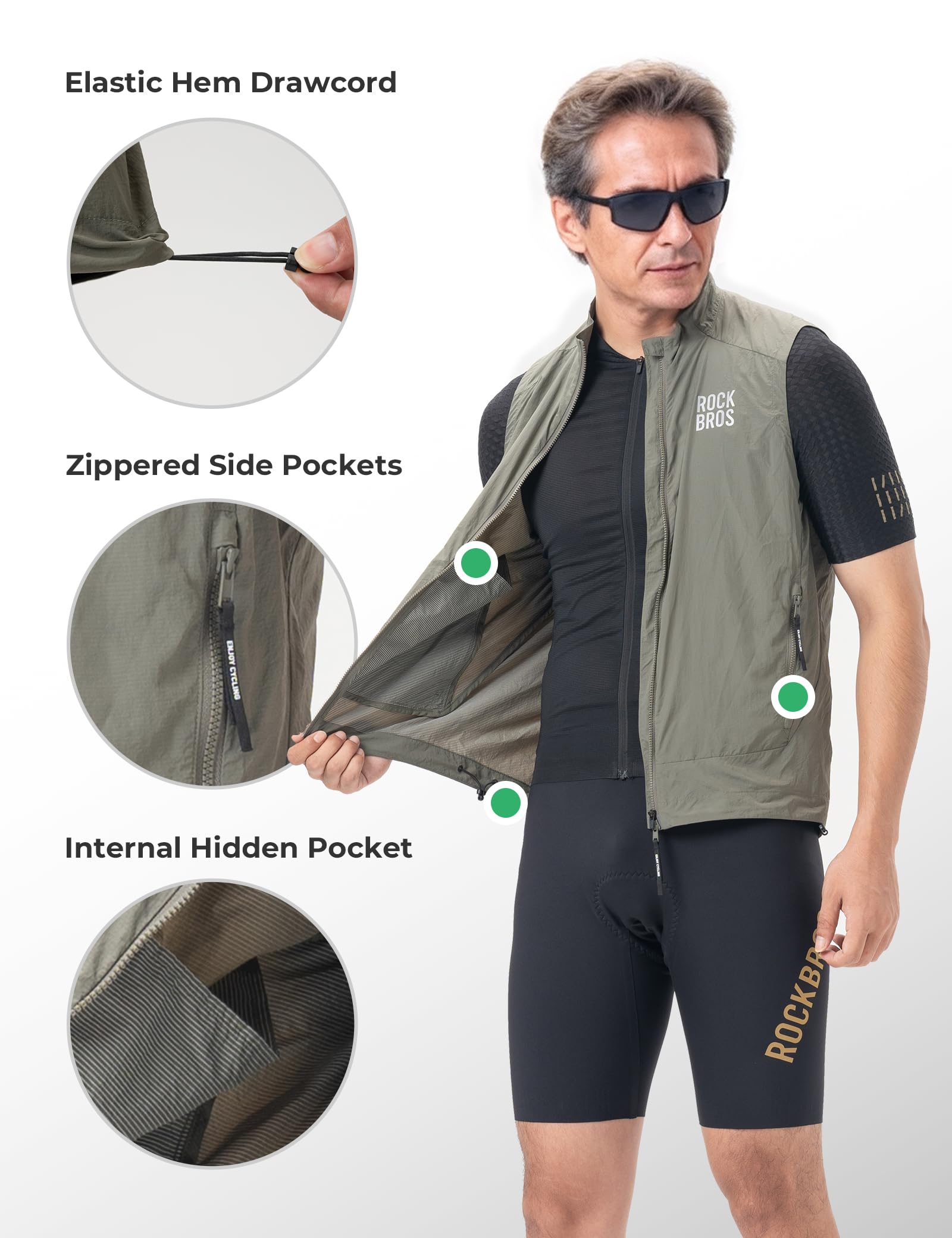 ROCKBROS windproof cycling gilet detail#Color_Olive green
