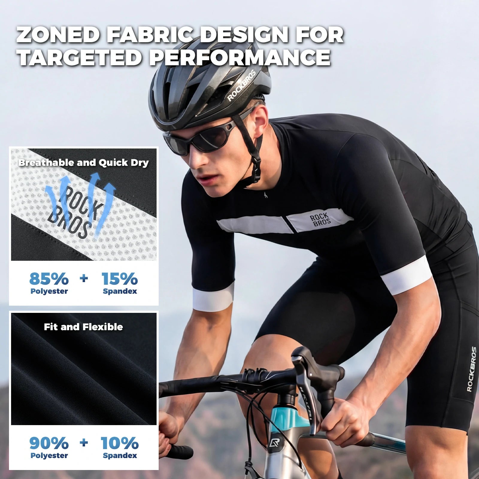 ROCKBROS mens short sleeve cycling jersey breathable mesh full zip