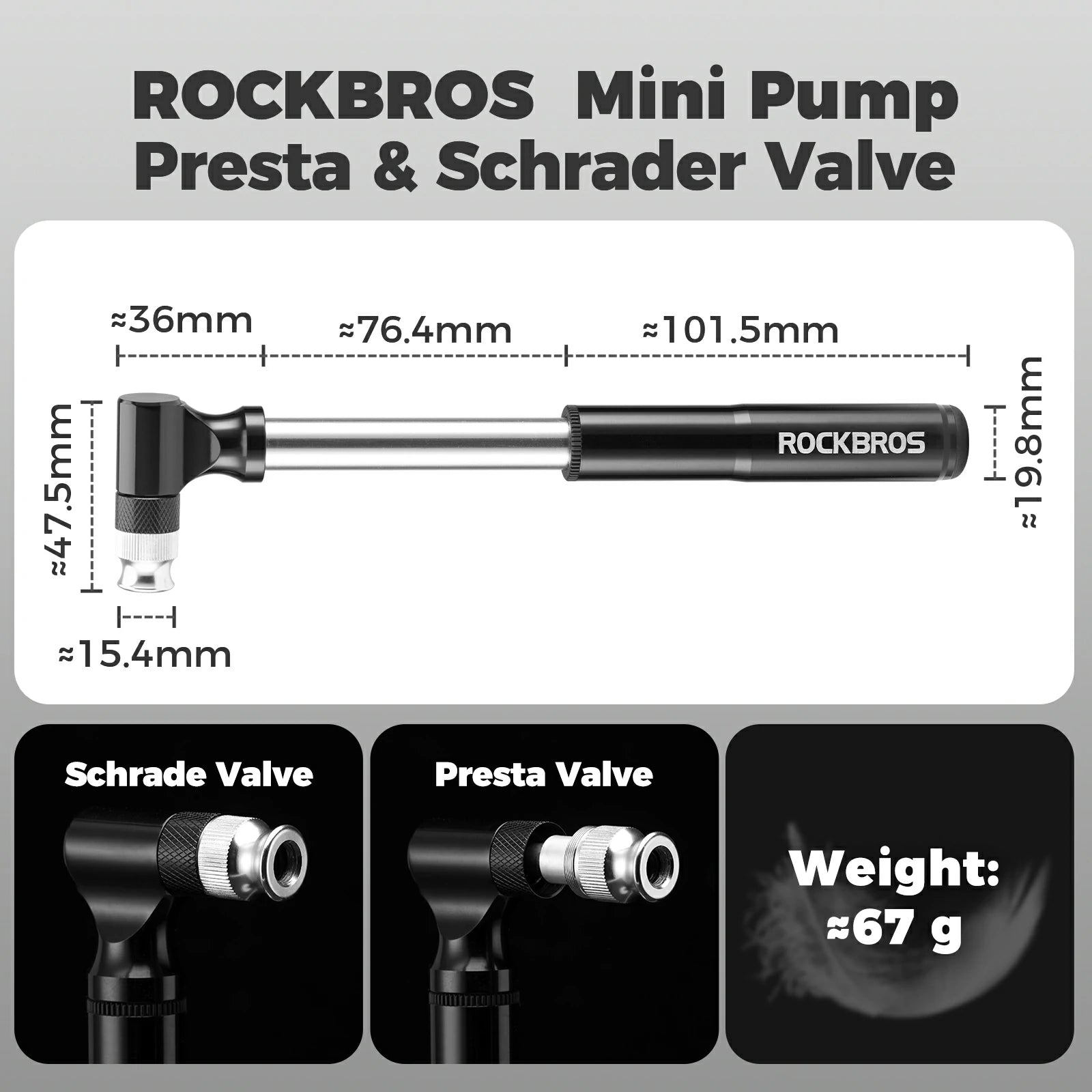 ROCKBROS mini bike pump compatible with Presta & Schrader 130PSI