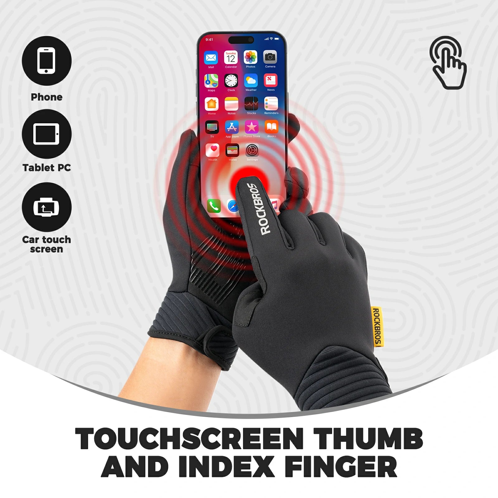 Cyclist wearing breathable elastic MTB full finger gloves with touchscreen