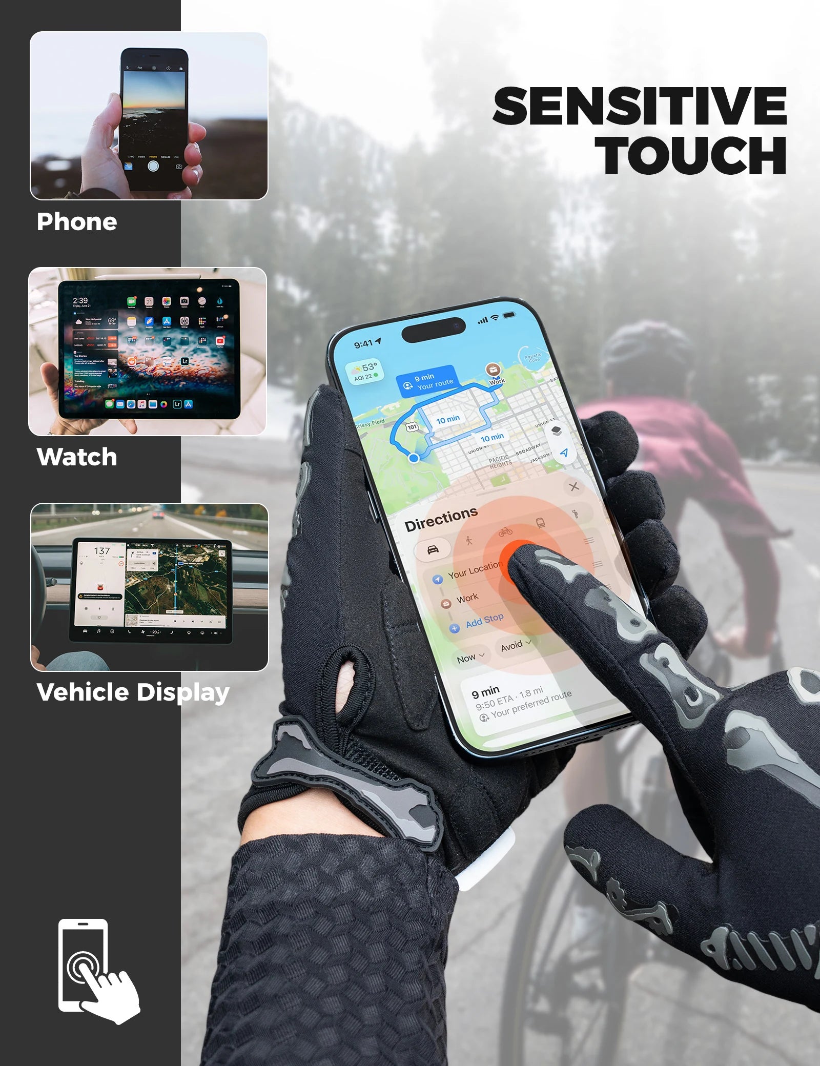 Cycling Gloves with Padded Palms & Touchscreen Fingers