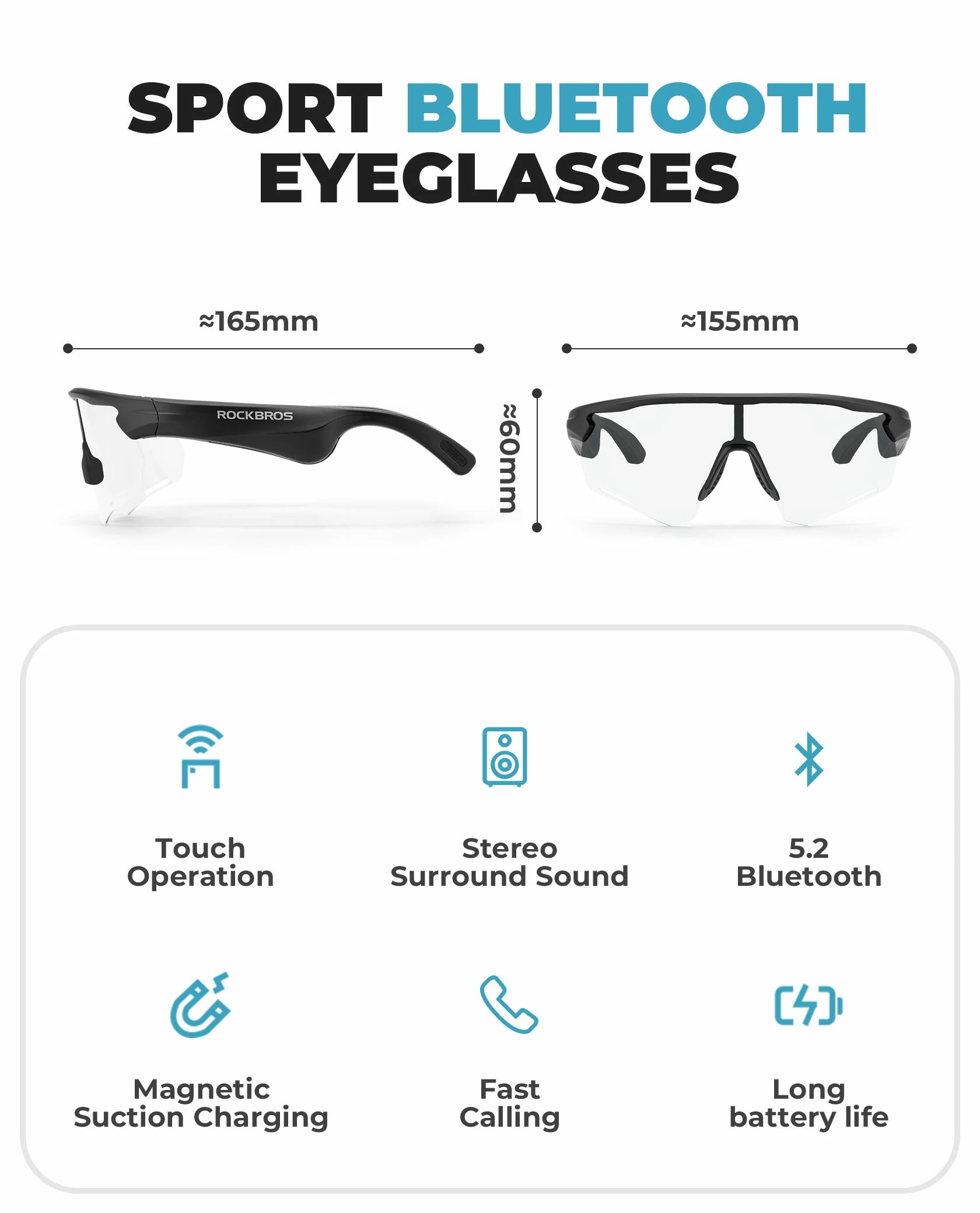 ROCKBROS Bluetooth Sunglasses TAC polarized lenses with Music Speaker #Color_Photochromic