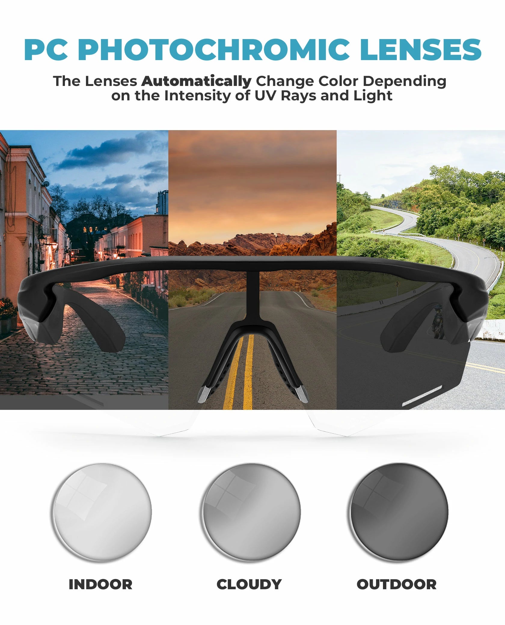 ROCKBROS Bluetooth Sunglasses TAC polarized lenses with Music Speaker #Color_Photochromic