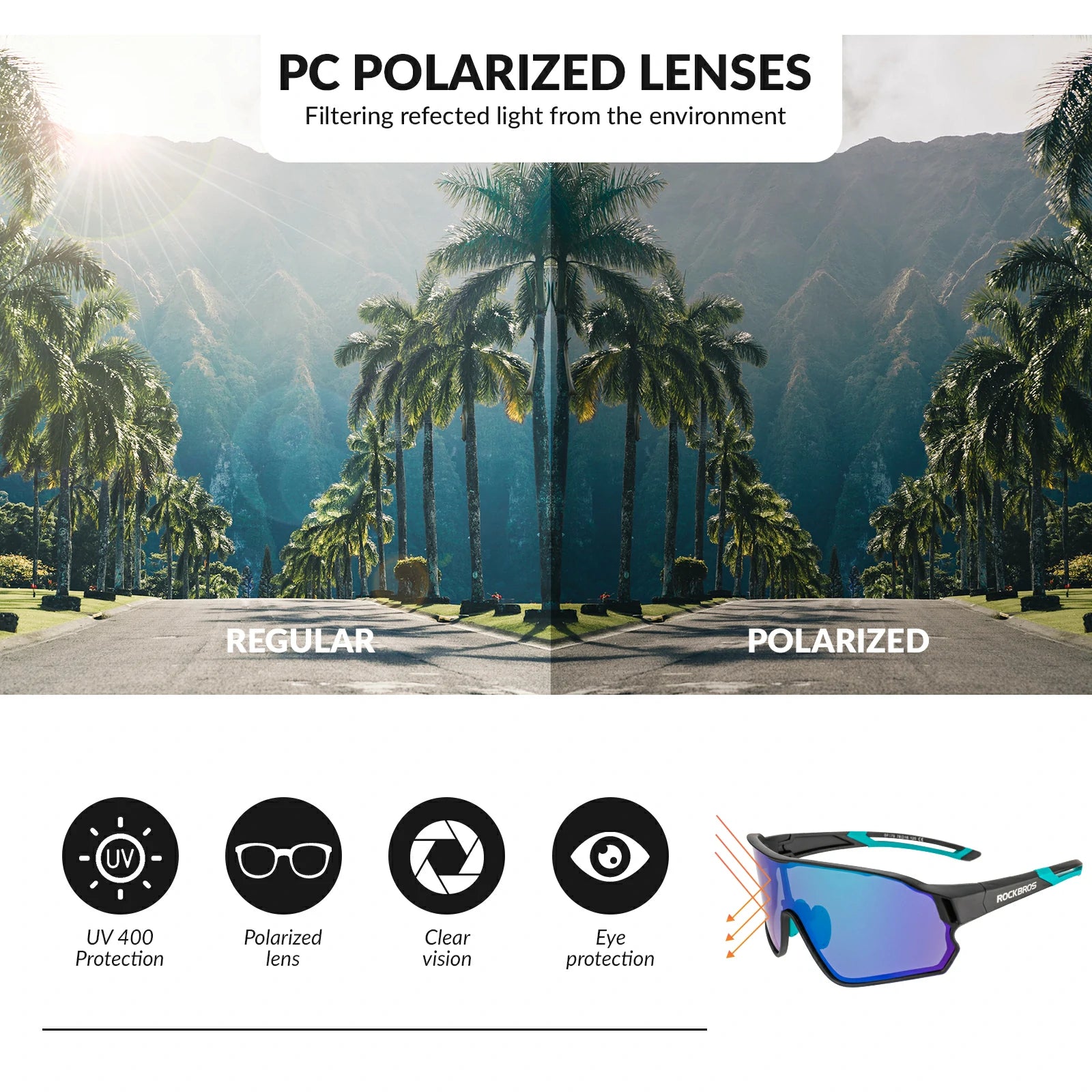 Full frame sports sunglasses with polarized lenses uv400 protection#Color_Black Blue