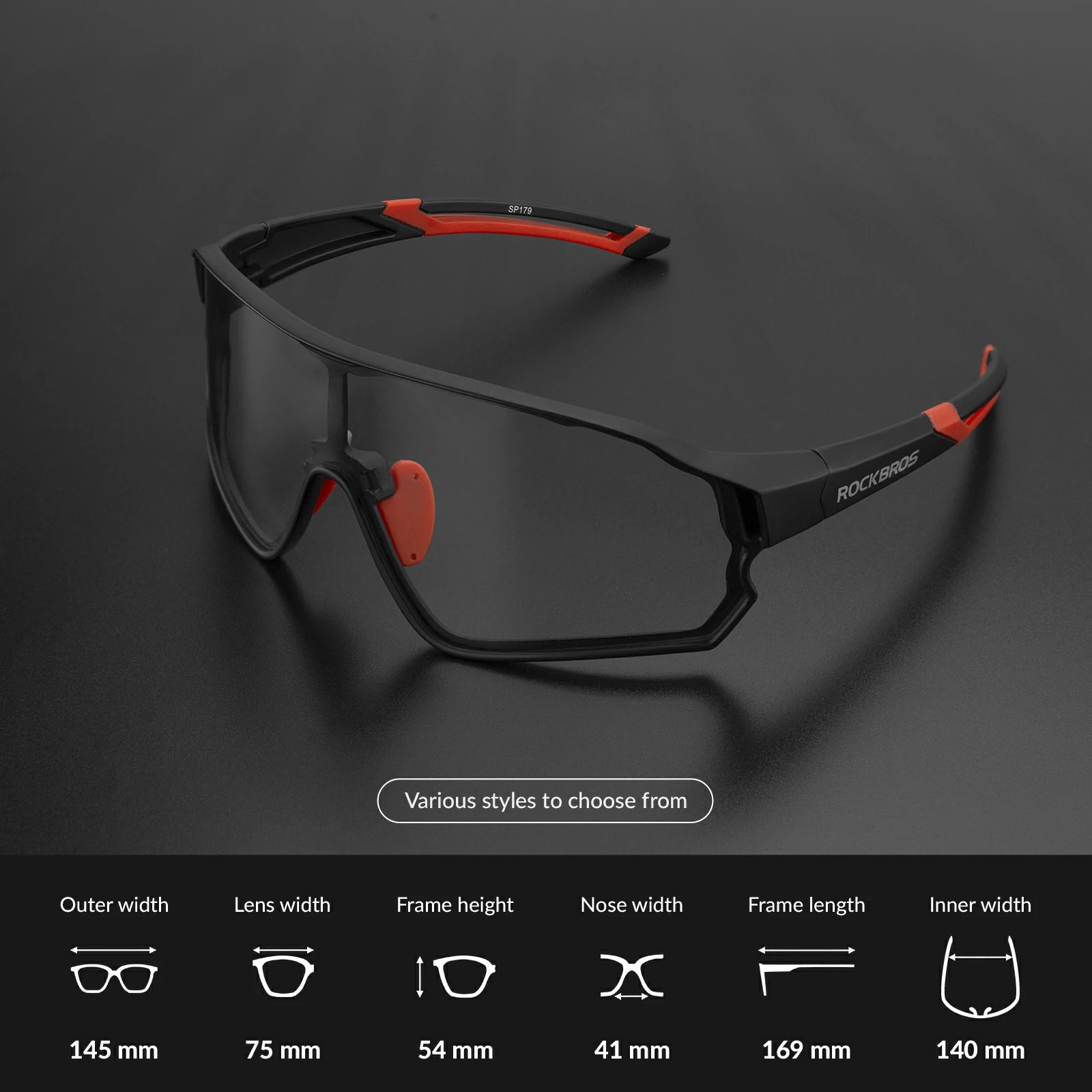 ROCKBROS Photochromic Cycling glasses UV 400 Protection Full Frame Sports Sunglasses #color_Black Red