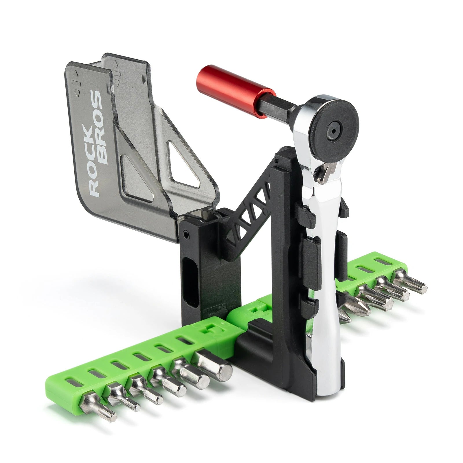Portable cycling tool kit with mini ratchet and 12 bits for bikes