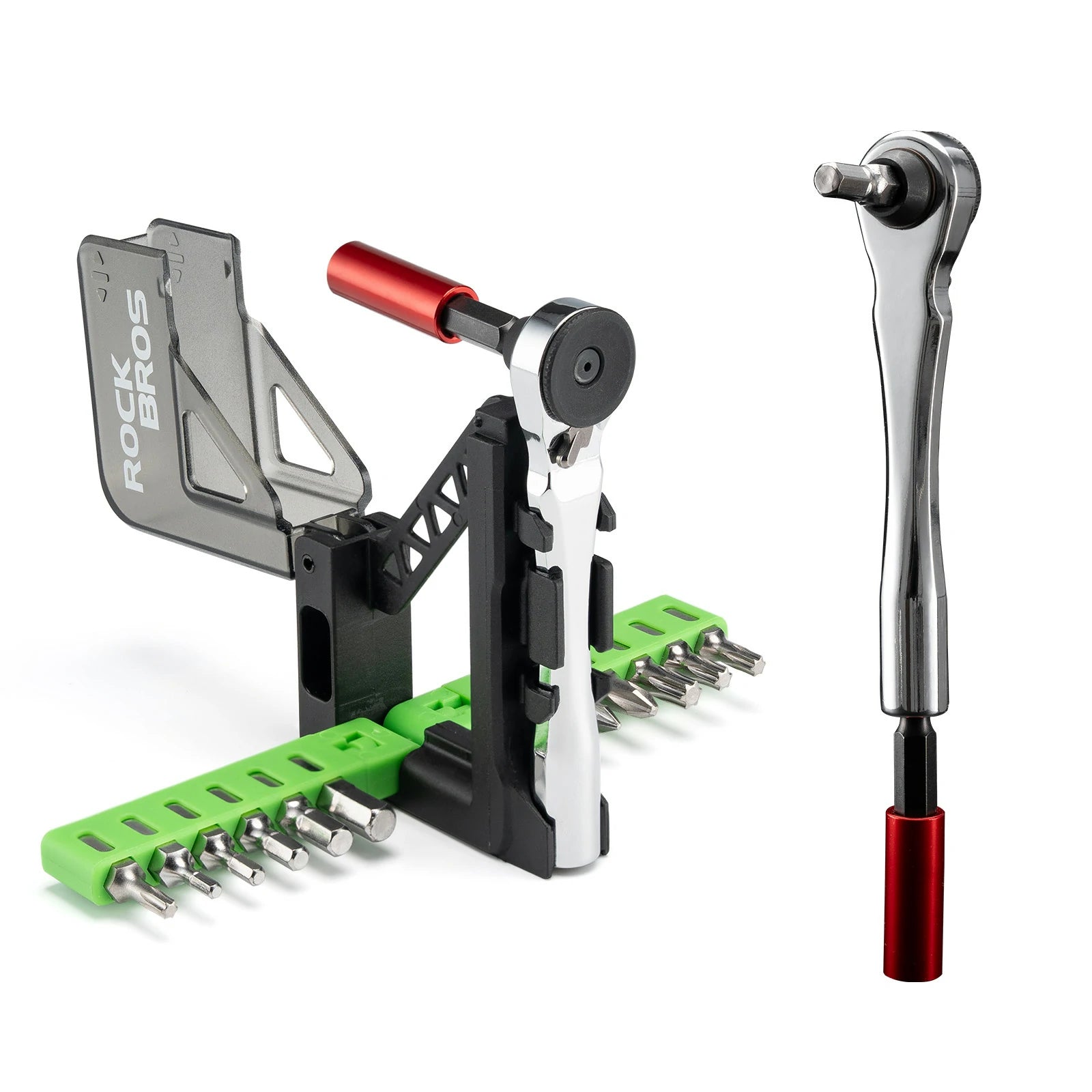 Portable cycling tool kit with mini ratchet and 12 bits for bikes
