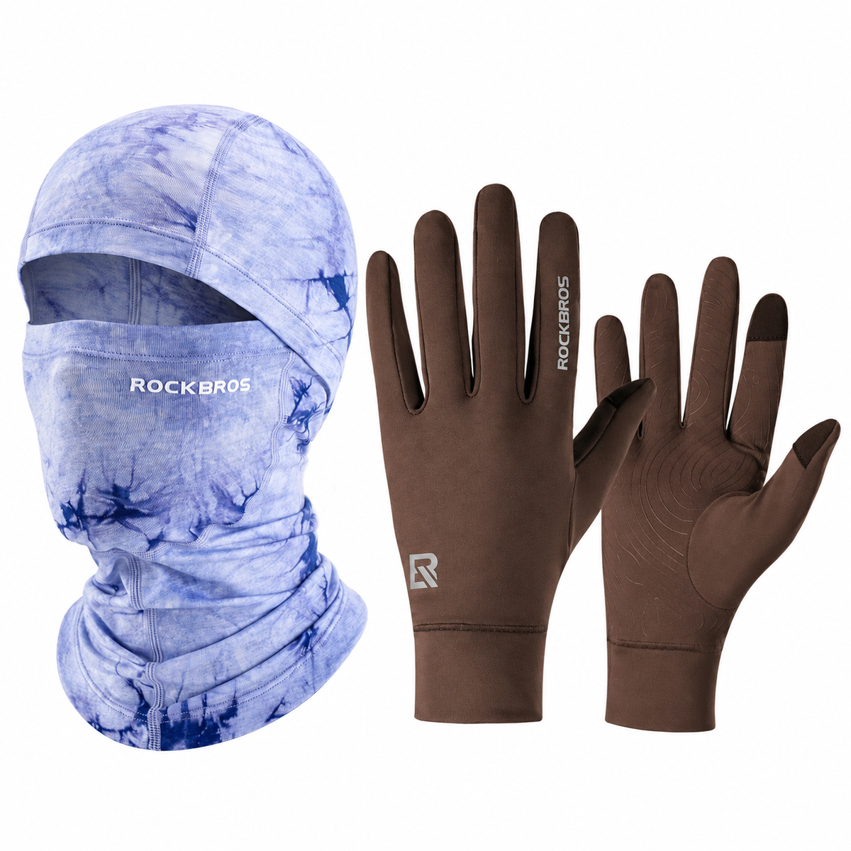 Winter cycling set with Purple balaclava and Brown touchscreen gloves#Color_Purple#GloveColor_Brown