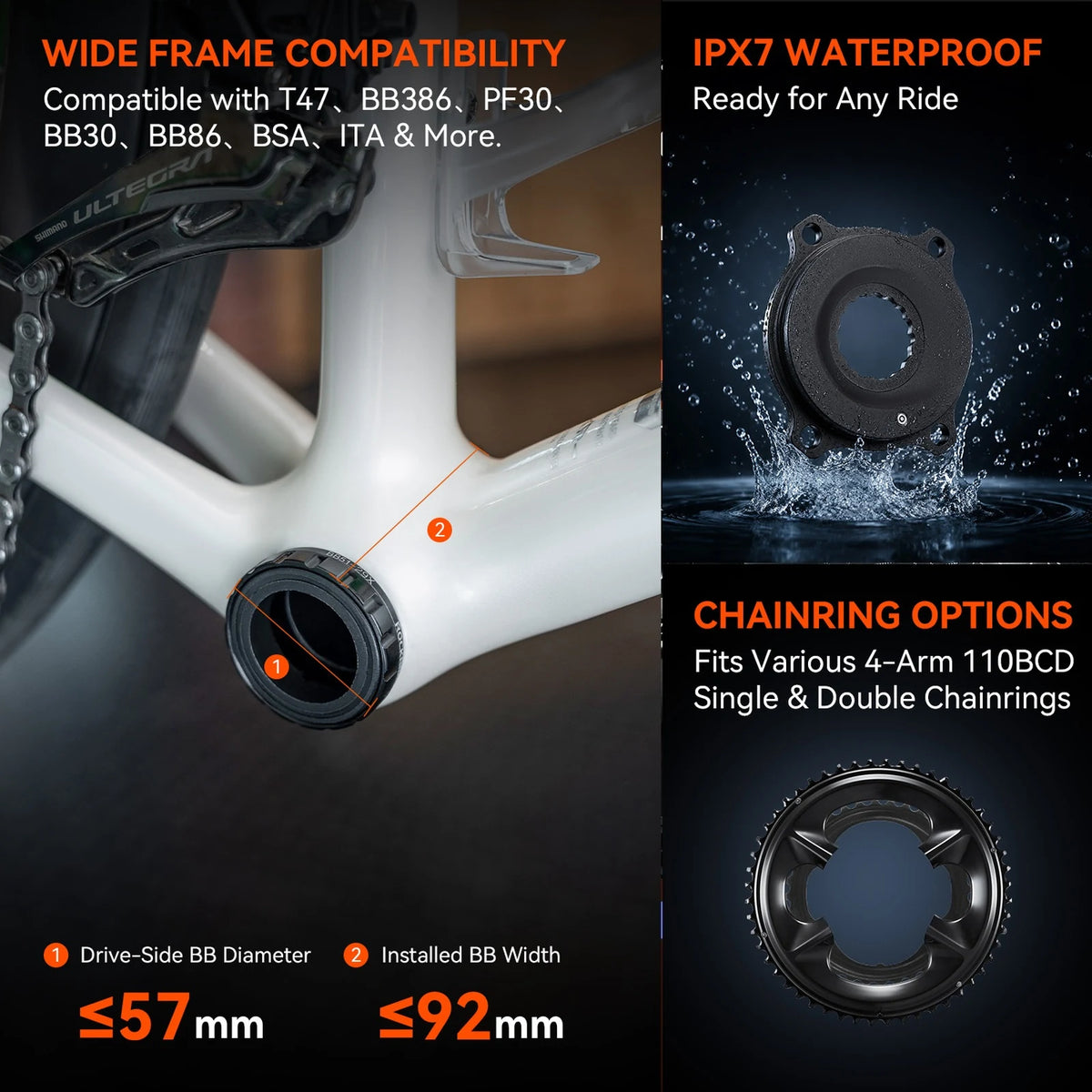 Bike Power Meter with ANT+ & Bluetooth, 110 BCD Spider