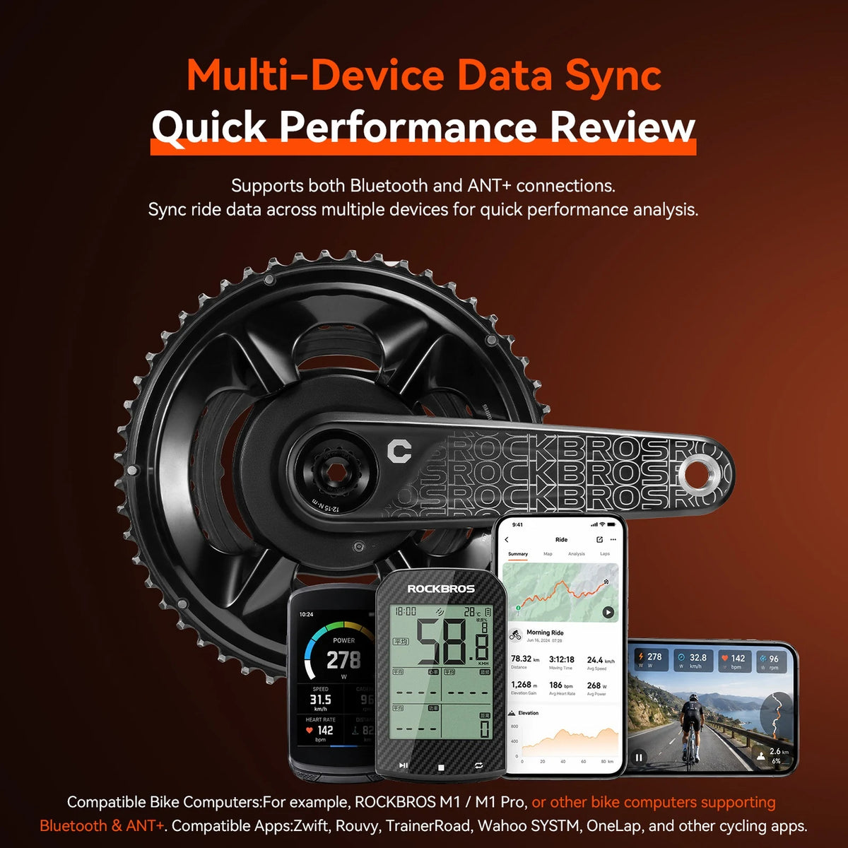 Bike Power Meter with ANT+ & Bluetooth, 110 BCD Spider