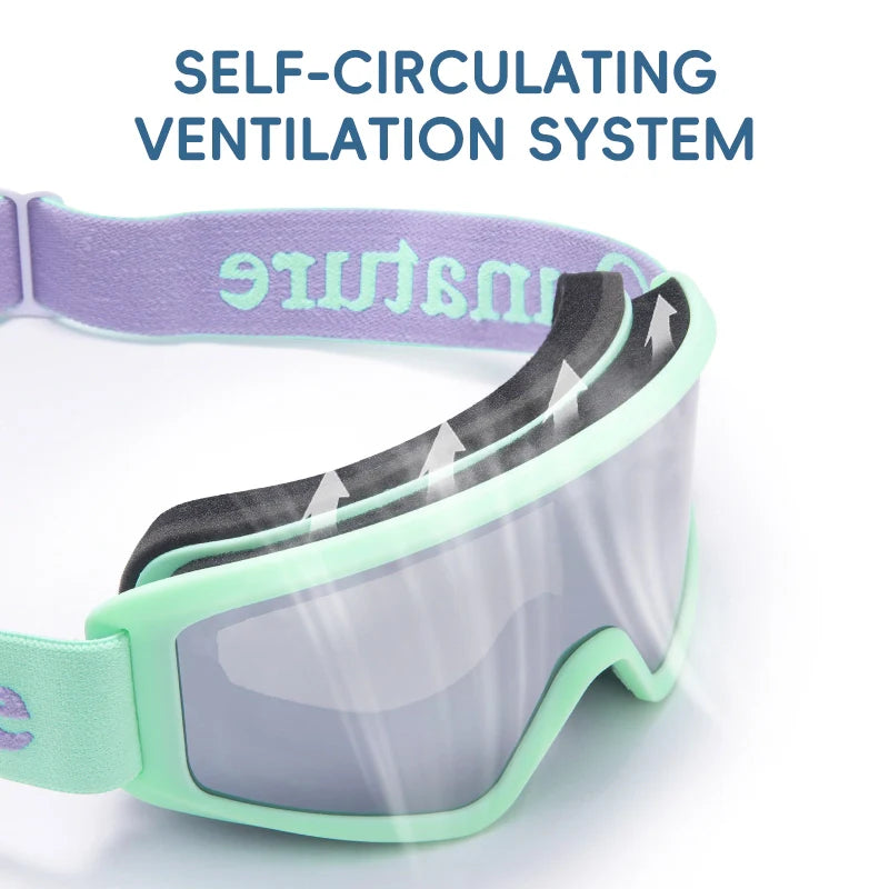 Goggles with a self-circulating ventilation system on a white background