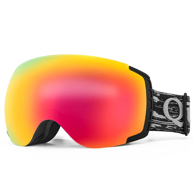 Multicolored ski goggles with a black strap on a white background#Color_Black