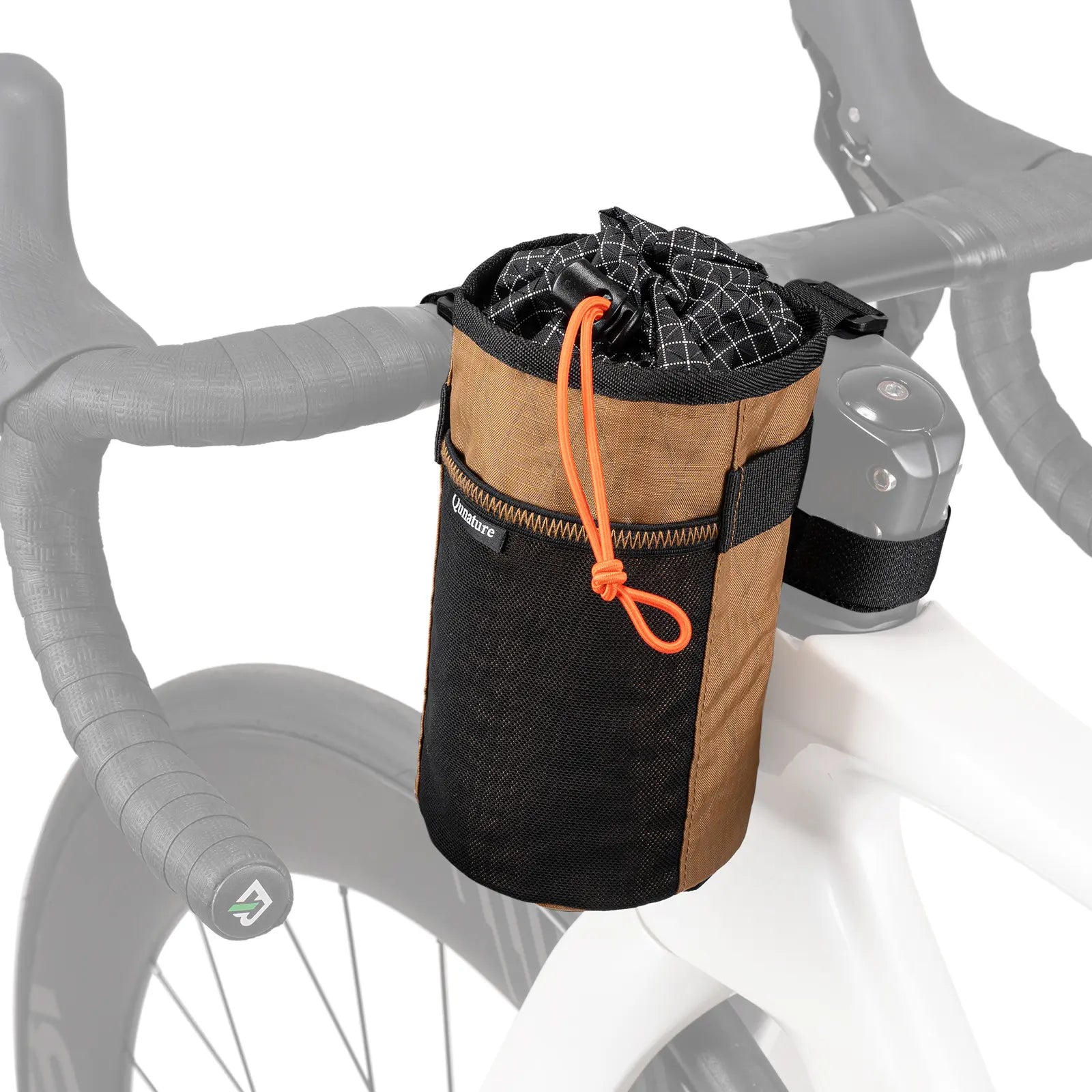 A khaki water bottle bag with a drawstring that can be tied to the bicycle#color_Khaki