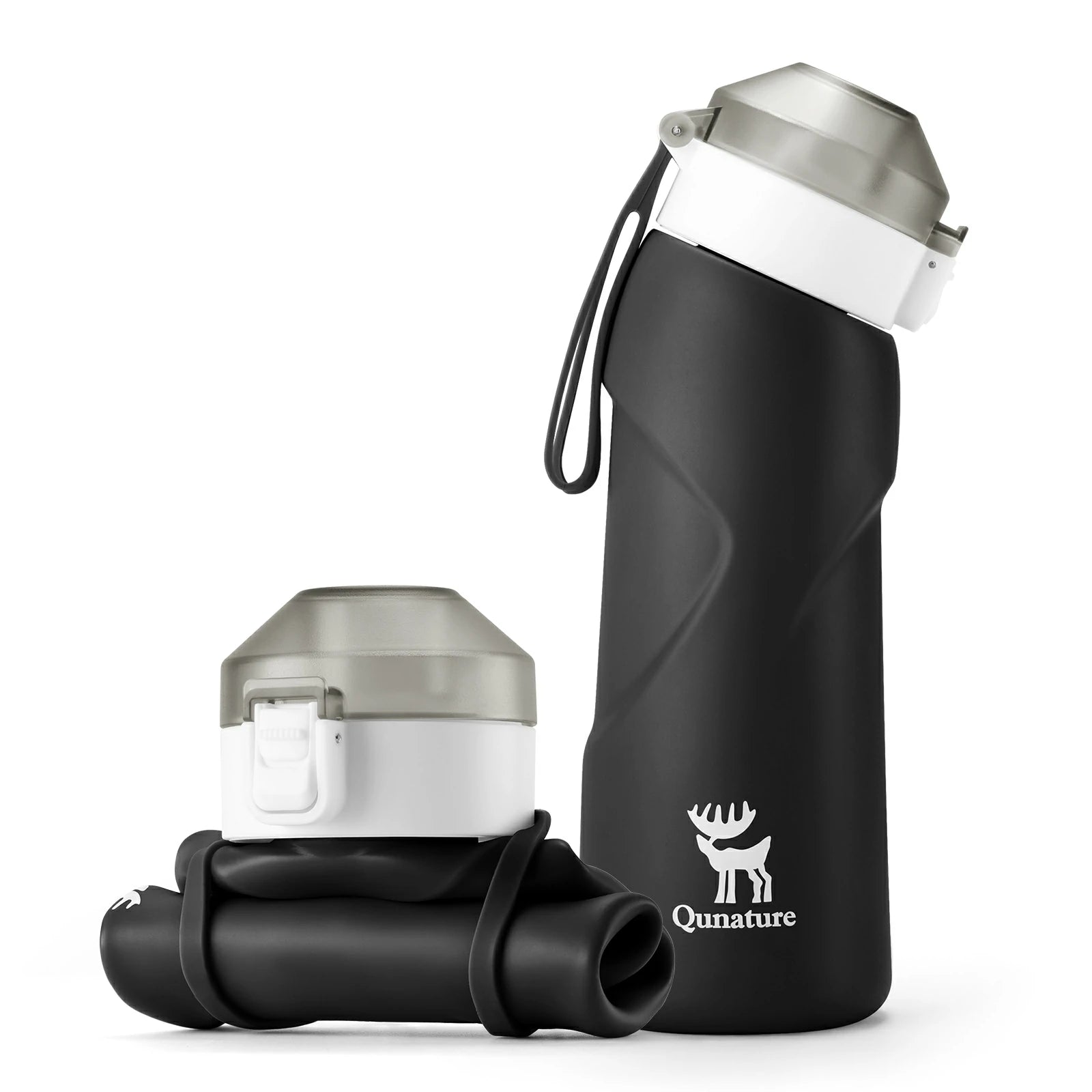 qunature 700 ml collapsible silicone water bottle #Color_Black