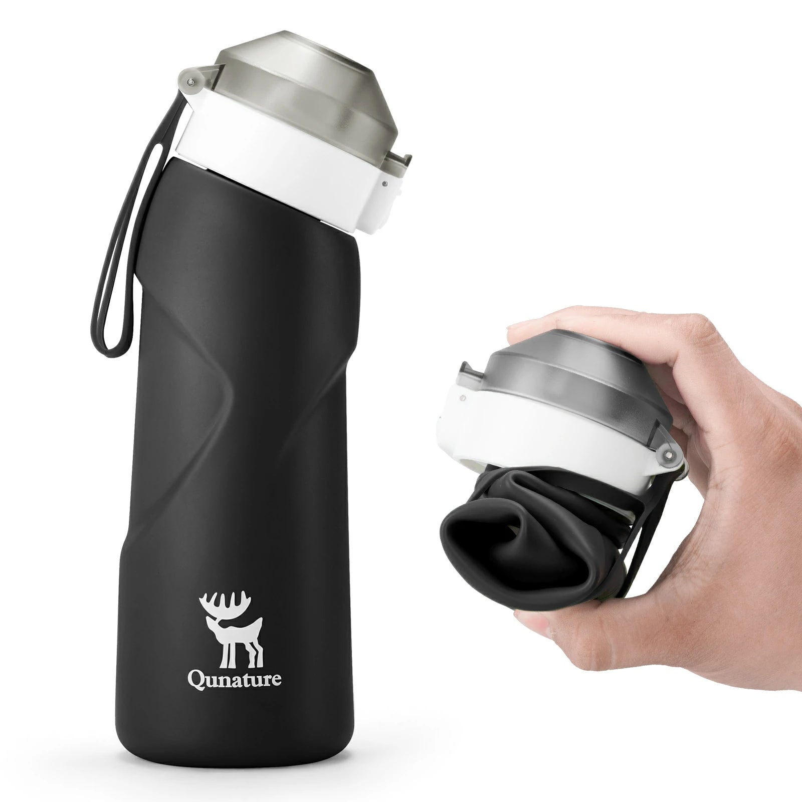 qunature 700 ml collapsible silicone water bottle #Color_Black