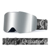 Silver ski goggles with a patterned strap on a white background#Color_Black