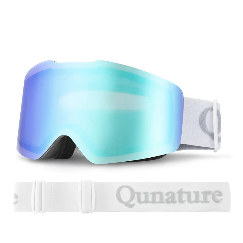 frameless ski goggles with uv400 anti-fog protection#Strap color_White