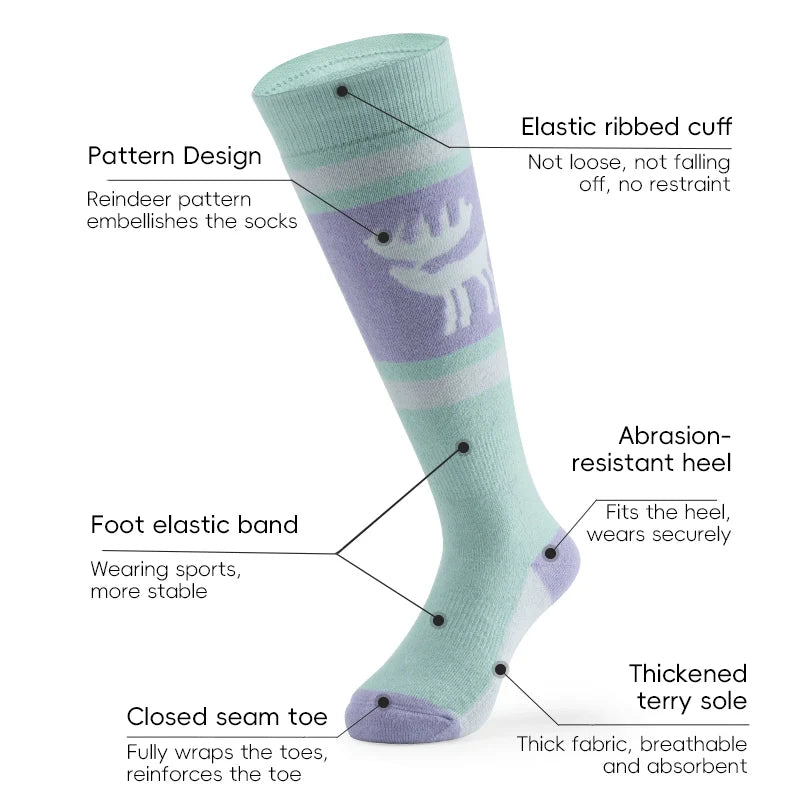 These knee-high ski socks with a moose pattern are exquisitely crafted and durable