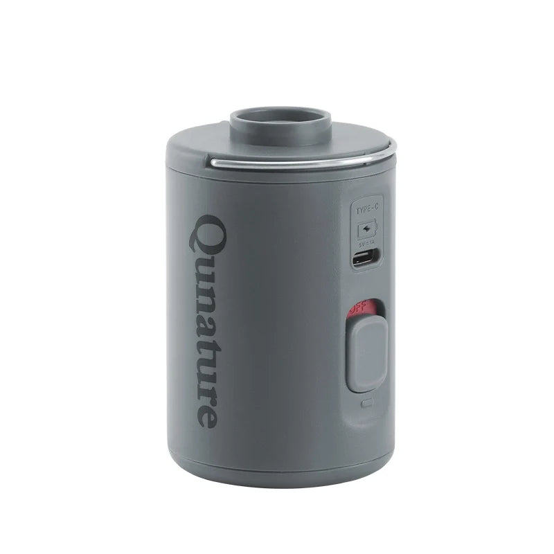 Gray cylindrical device with 'Qunature' branding on a white background#color_Gray