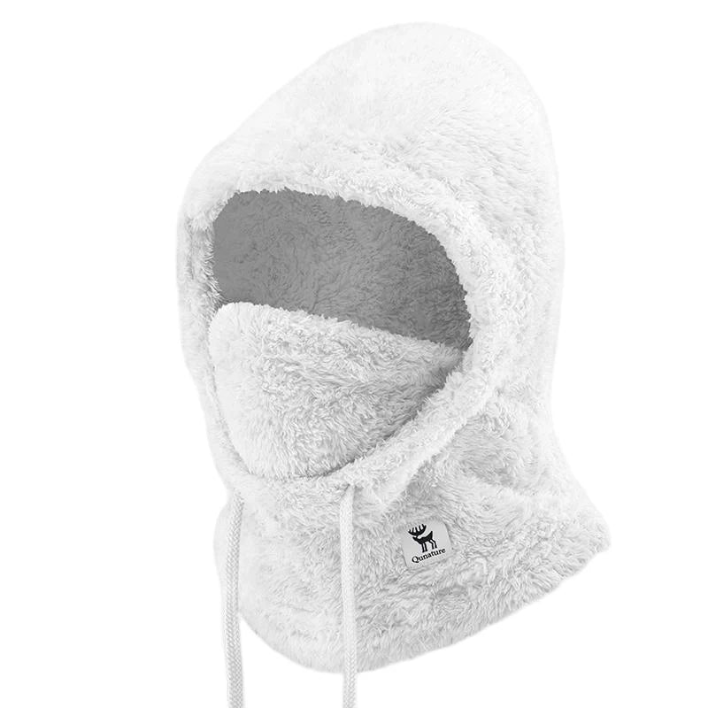 Fluffy white hood with a dark interior on a white background