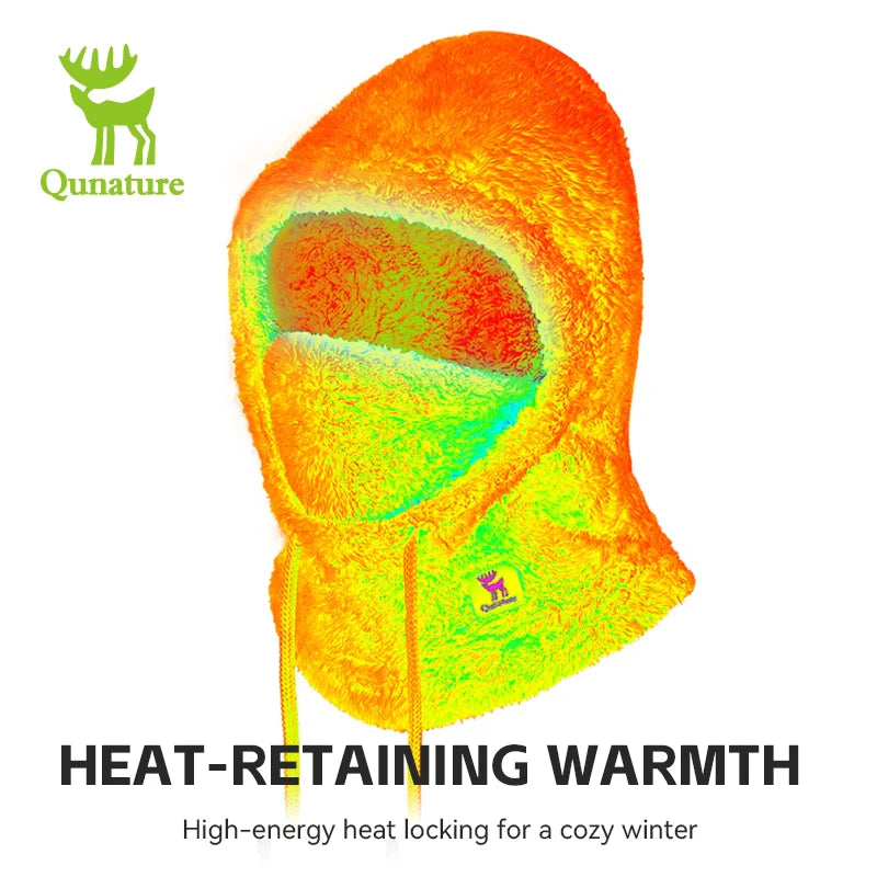 Thermal image of a hood with Qunature branding, highlighting heat retention.