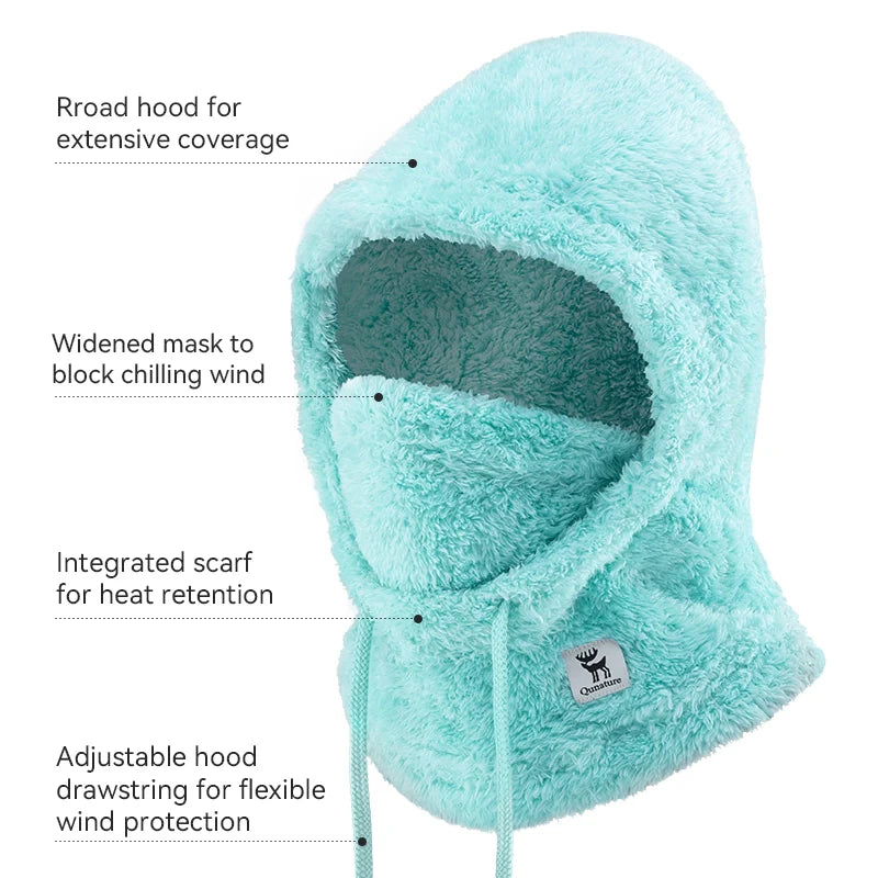 Turquoise balaclava with features highlighted on a white background