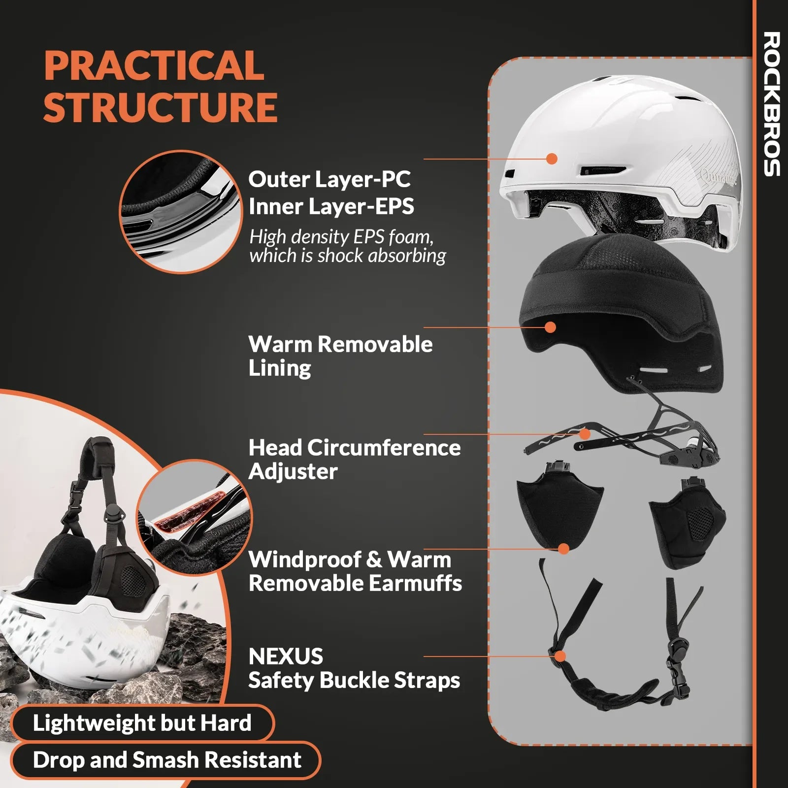 A white Qunature ski helmet with adjustable ventilation and a detachable liner, designed for winter sports#Color_White