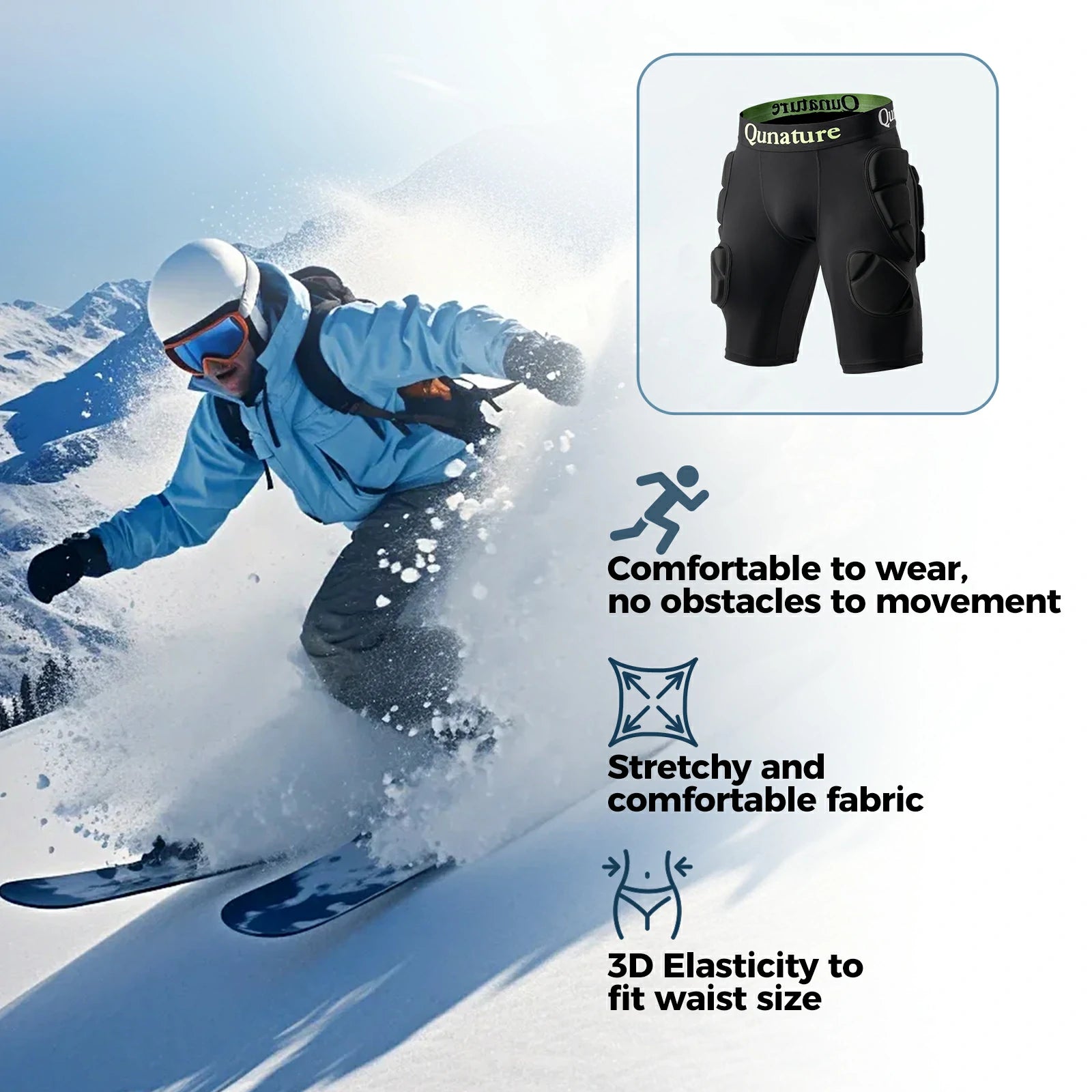 qunature snowboard impact shorts padded protective pants