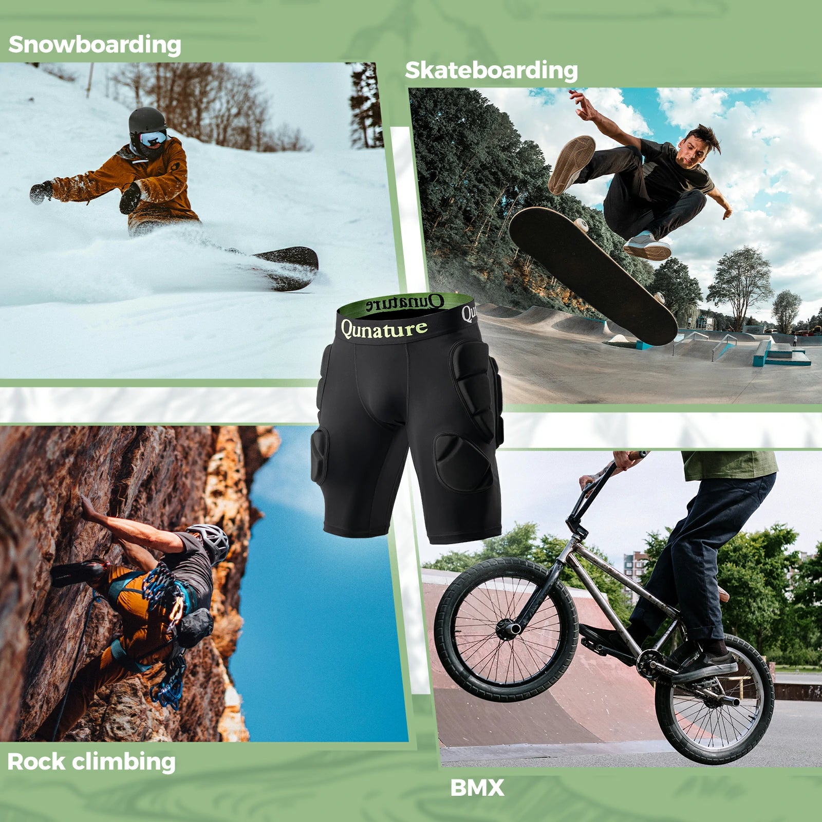 qunature snowboard impact shorts padded protective pants