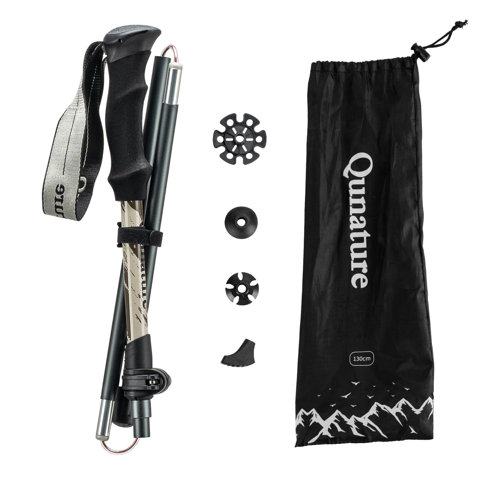 Qunature lightweight foldable trekking poles adjustable from 110 to 130cm, ideal for hiking, walking, and mountain adventures. #Color_Brown