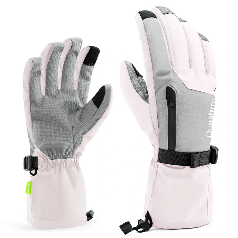 A pair of pink split-finger ski gloves